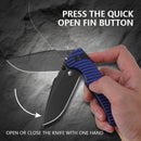 Klaken J394 Breakline BlueG10-BlackBlade button lock and flipper deployment detail