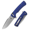 Klaken J394 Breakline BlueG10-SatinBlade front view – 3.43" satin stonewashed D2 drop point folding knife with blue G10 handle
