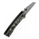 Kansept Main Street K1015V5 open position showing Damascus wharncliffe blade