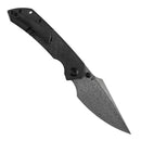 Kansept Fenrir K1034D1 open position showing Damascus harpoon blade