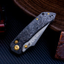 Kansept Fenrir K1034V1 open position showing Damascus harpoon blade