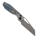 Kansept QTRO K1118VA2 open position showing Damascus Wharncliffe blade