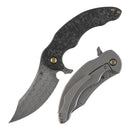 Kansept Gilgamesh K1128A3 front view – 3.75" Damascus trailing point folding knife