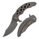 Kansept Gilgamesh K1128A5 front view – 3.75" Damascus trailing point folding knife
