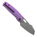 Kansept Orlok K2111A6 open position showing Damascus reverse tanto blade