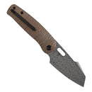 Kansept Orlok K2111A7 open position showing Damascus reverse tanto blade
