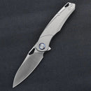 Kunwu ZEN K704 front view, 3.43″ satin ELMAX titanium folding knife