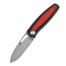 Damascus Spear Point Lock Knife with Red Black G10 Handle