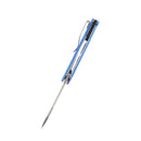 Blue handle lock knife with metal clip and extended blade