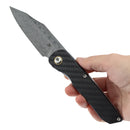 Kansept Nettle T1103A1 – 3.28" Damascus Tanto Liner Lock Knife Twill Carbon Fiber & G10