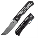 Damascus folding knife with black titanium handle and deep-carry clip