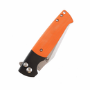 Orange handle folding knife with clip and button lock mechanism