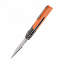 Orange and black folding knife with stainless steel blade for outdoor use