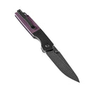 Purple G10 handle with pocket clip folding knife in open position