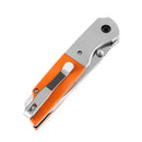 Kansept Warrior T1005T3 with open blade showing D2 tanto blade and orange handle