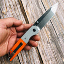 Kansept Warrior T1005T3 folding knife with plain aluminum and orange G10 handle