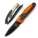 Katsu Nemoto Higo-no-Kami Folding Knife 3.5" AUS-8 Black Titanium Blade Orange Aluminum Carbon Fiber Handle