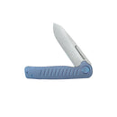 KB Steelhead Folding Knife 3.15" M390 Reverse Tanto Belt Satin Blade Blue Titanium Handle KB315C