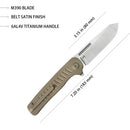 KB Steelhead Folding Knife 3.15" M390 Reverse Tanto Belt Satin Blade Bronze Titanium Handle KB315D