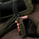 Klaken Ranger KL-03-GreenG10 blade detail – black Ti-coated D2 cutting rope