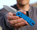 Knafs Lander 1 KNAFS-00065 – 2.75" D2 Drop Point Pocket Knife with Blue G10 Handles