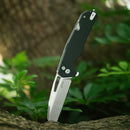 Kubey 10-8 Button Lock Folding Survival Knife 3.15" 14C28N Satin Sheepsfoot Blade Black G10 Handle KU363A