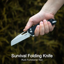 Kubey 10-8 Button Lock Folding Survival Knife 3.15" 14C28N Satin Sheepsfoot Blade Black G10 Handle KU363A
