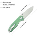 Kubey Belus KUB342F EDC Folding Knife – Jade G10, 3.39″ D2 Blade
