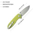 Kubey Belus KUB342D EDC Folding Knife – Yellow G10, 3.39″ D2 Blade