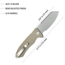 Kubey Creon Small Pocket Knife 2.87" AUS-10 Beadblasted Blade Tan G10 Handle Button Lock KU336K