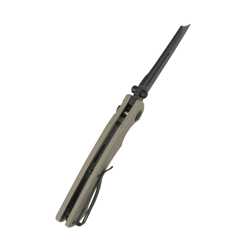 Kubey Dheo Liner Lock Flipper Folding Knife Beige G10 Handle 3.15" Blackwash 14C28N Drop Point KU378D