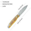 Kubey Dust Devil Fixed Blade Knife 3.23" 14C28N Spear Point Beadblast Ultem Handle KU357C