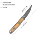 Kubey JL Kwaiken Fixie Fixed Blade Knife Ultem G10 Handle 3.11" Blackwash 14C28N KU355D