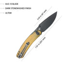 Kubey Momentum Front Flipper Folding Knife 3.43" AUS-10 Dark Stonewash Drop Point Blade Ultem Handle KU344N