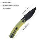 Kubey Momentum Front Flipper Folding Knife 3.43" AUS-10 Dark Stonewash Drop Point Blade Translucent Yellow G10 Handle KU344F