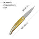 Kubey MOS Outdoor Flipper Folding Knife 3.27" 14C28N Stonewash Spear Point Blade Ultem Handle KU361D
