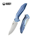 Kubey Nova Folding Knife 3.66" 14C28N Drop Point Bead Blasted Blade Blue Titanium Handle KB235C