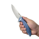 Kubey Nova Folding Knife 3.66" 14C28N Drop Point Bead Blasted Blade Blue Titanium Handle KB235C