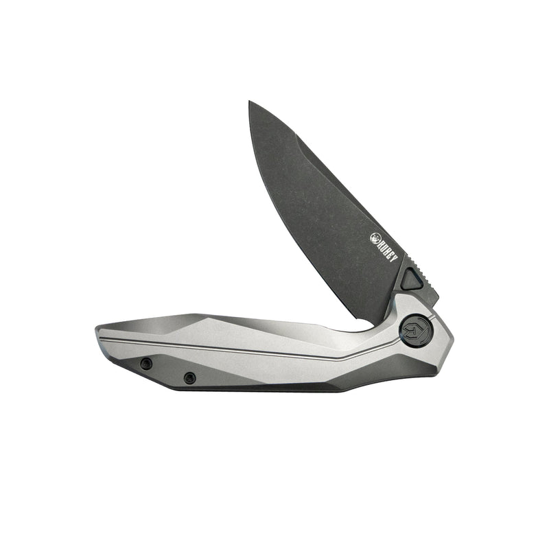 Kubey Nova Folding Knife 3.66" 14C28N Drop Point Darkwashed Blade Gray Titanium Handle KB235E