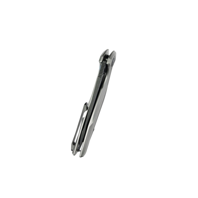 Kubey Nova Folding Knife 3.66" 14C28N Drop Point Darkwashed Blade Gray Titanium Handle KB235E