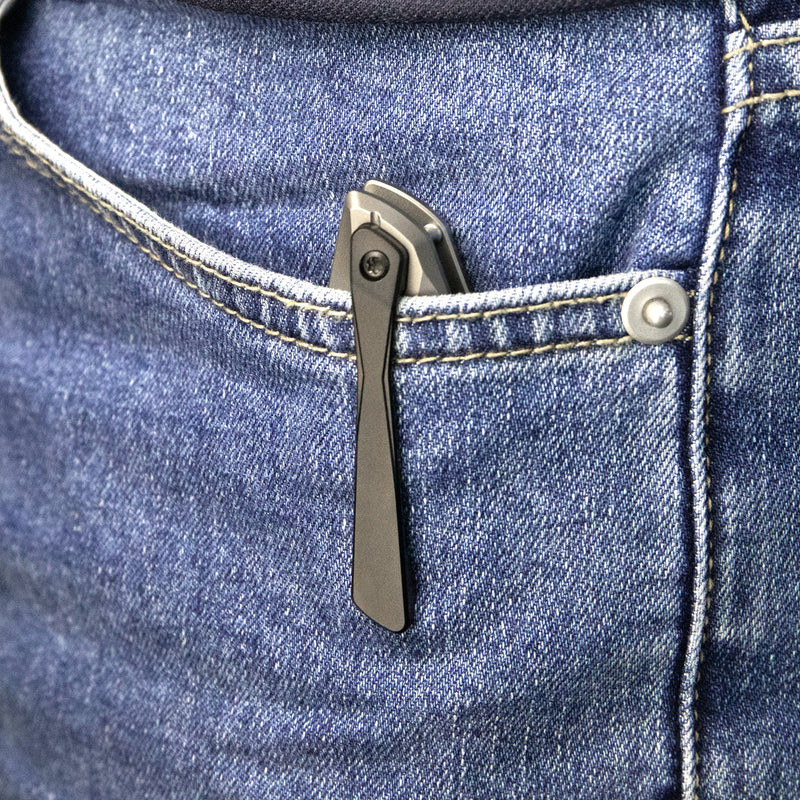 Kubey Nova Folding Knife 3.66" 14C28N Drop Point Darkwashed Blade Gray Titanium Handle KB235E