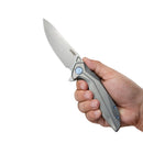 Kubey Nova Folding Knife 3.66" 14C28N Drop Point Bead Blasted Blade Gray Titanium Handle KB235F