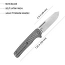 KB Steelhead Folding Knife 3.15" M390 Reverse Tanto Belt Satin Blade Darkwash Titanium Handle KB315B