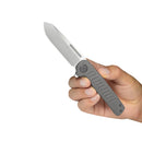 KB Steelhead Folding Knife 3.15" M390 Reverse Tanto Belt Satin Blade Darkwash Titanium Handle KB315B