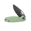 Kubey Tityus Liner Lock Flipper Folding Knife Jade G10 Handle 3.39" Blackwash 14C28N Blade KU322X
