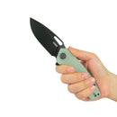 Kubey Tityus Liner Lock Flipper Folding Knife Jade G10 Handle 3.39" Blackwash 14C28N Blade KU322X