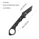 WOLF E-CQC Fixed Blade Knife Black G10 Handle Kydex Sheath 2.76" Dark Stonewashed D2 KU320B