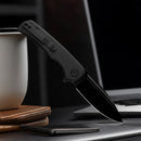 M Miguron Talism Flipper Folding Knife Black G10 Handle 3.01" Black PVD D2 Blade MGR-810BKII