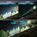 Olight Marauder 3 Orange floodlight and spotlight lumens and distance comparison