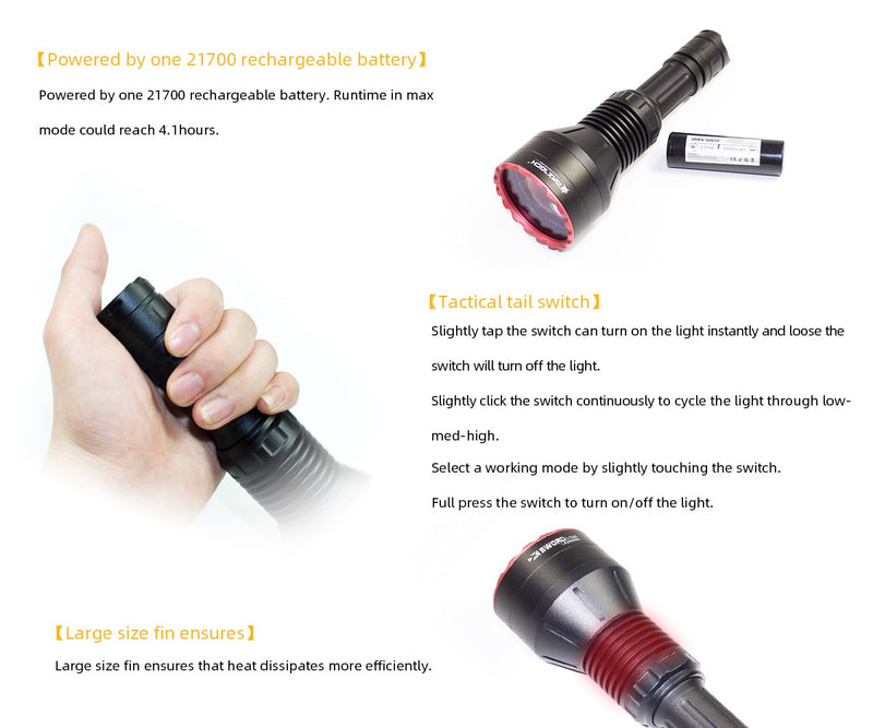 MAXTOCH L2KSD LEP Spotlight – 3200m Throw, Compact 1×21700 Battery